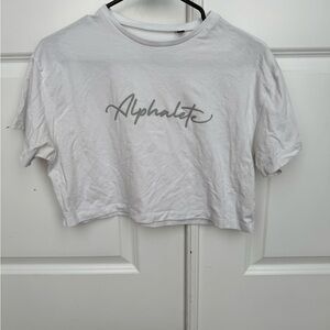Alphalete White Crop Top with Gray Logo